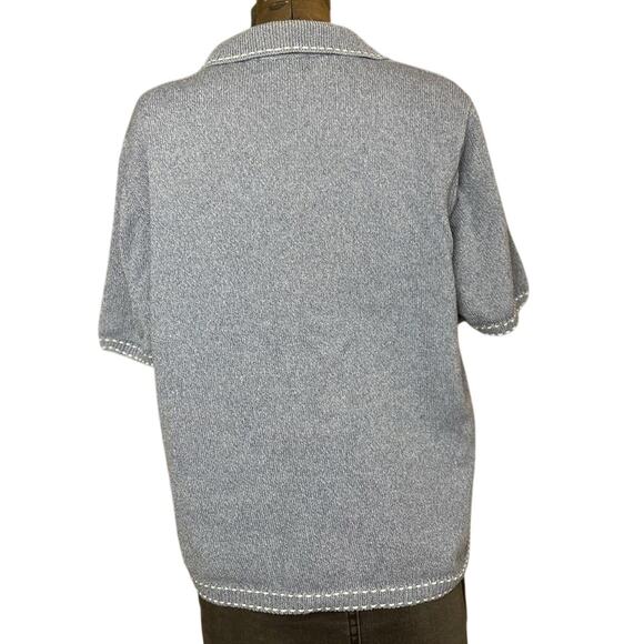 ALFRED DUNNER Blue Button Sweater Womens (L) Cotton Beaded Embroidered‎ Floral - Picture 3 of 8